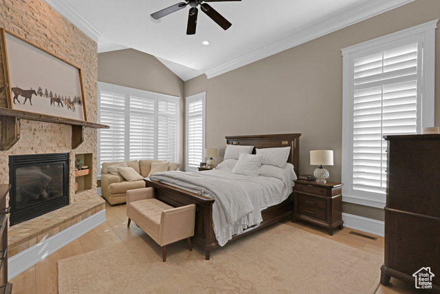 165 East 1550th South Perry, UT 84302 - Photo 17 of 26 Master bedroom with light hardwood / wood-style floors, multiple windows, and ceiling fan