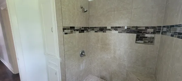 a view of a bathroom with a shower