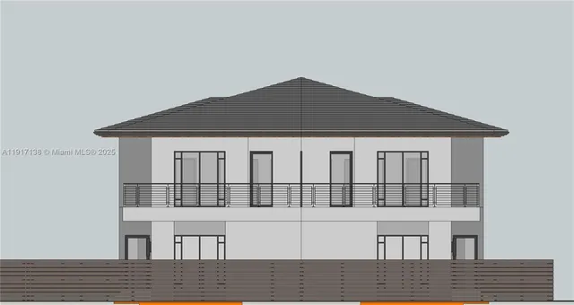 a black and white house with wooden fence and porch