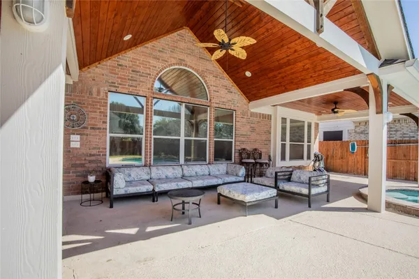 a building outdoor space with patio furniture