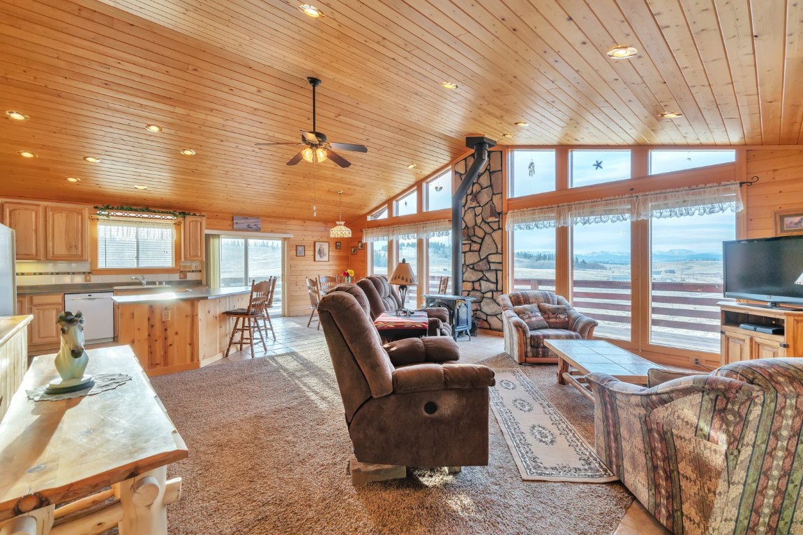 64 Flint Circle Como, CO 80456 - Photo 8 of 35 a living room with furniture a flat screen tv and floor to ceiling window