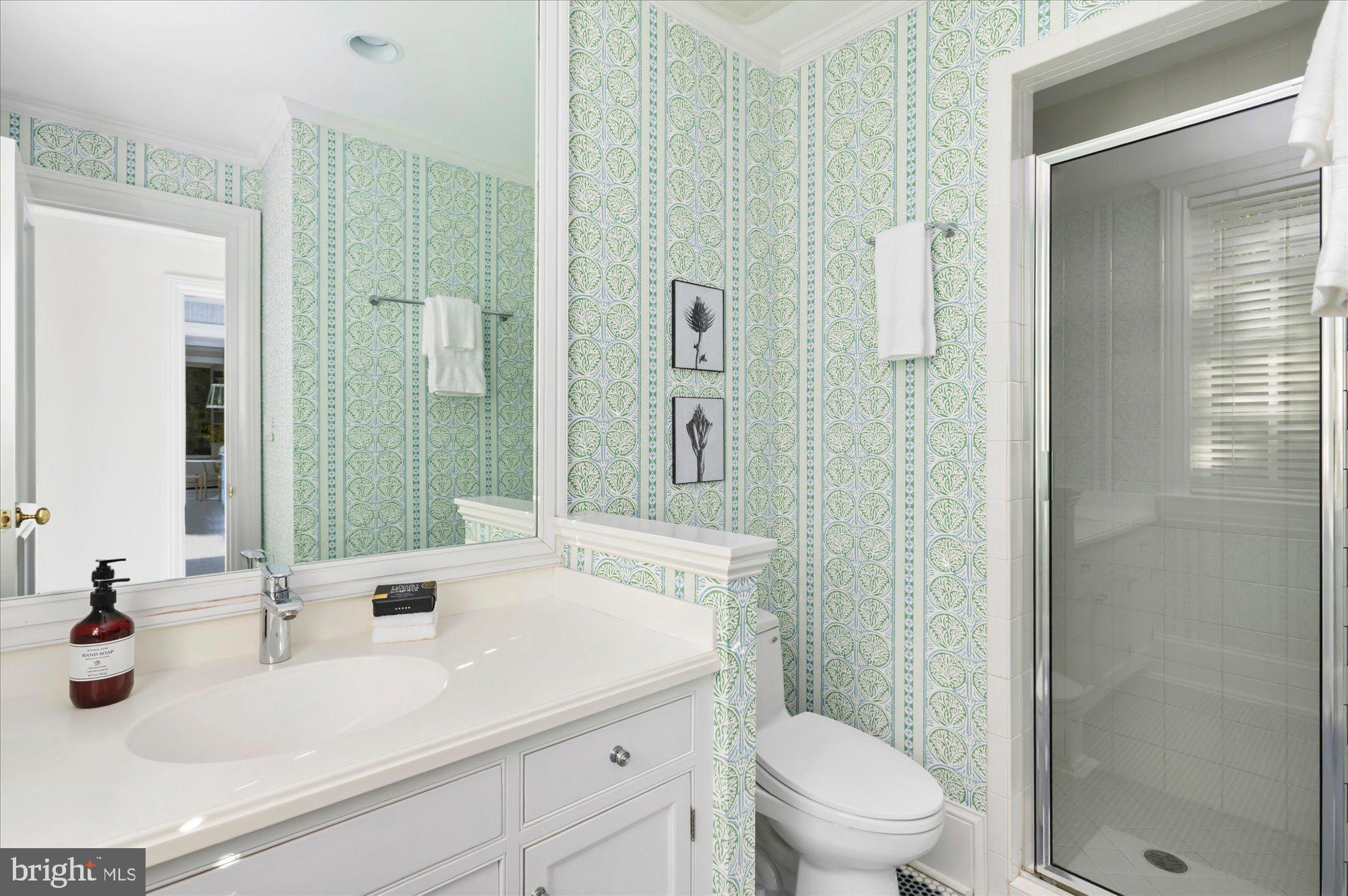 2950 Chain Bridge Road Northwest Washington, DC 20016 - Photo 41 of 50 a bathroom with a sink toilet vanity and shower