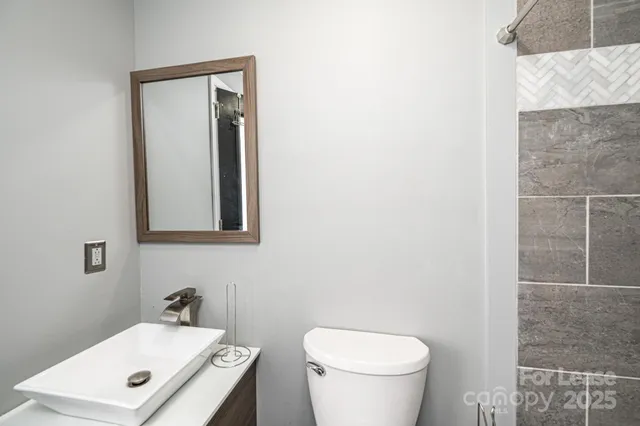 a bathroom with a toilet a sink and mirror