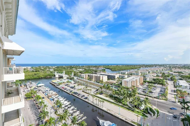 a view of a city with an ocean view