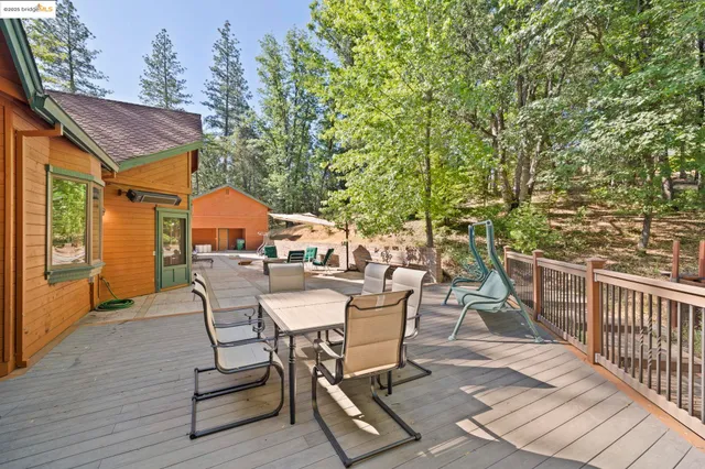 an outdoor space with seating area