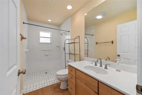 a view of a field with an outdoor space