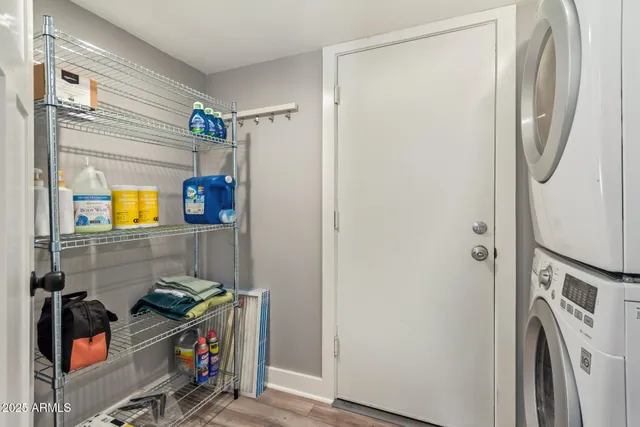 a storage room with washer and dryer