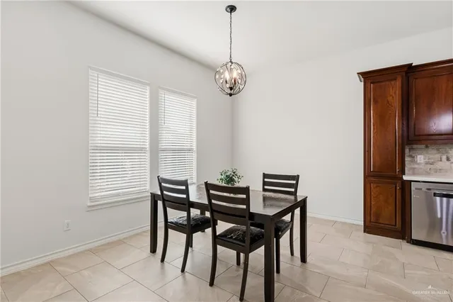 a table and chairs in a room