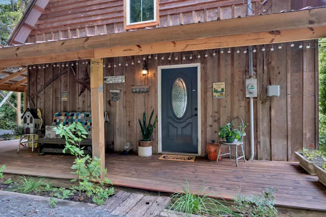 a front view of a house with a plants
