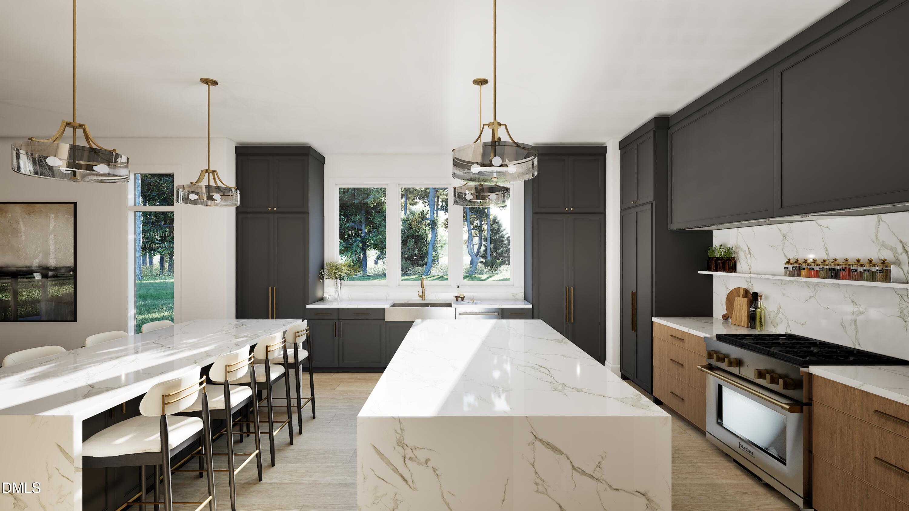 3028 Mt Vernon Church Road Raleigh, NC 27613 - Photo 24 of 48 a kitchen with stainless steel appliances granite countertop a stove a refrigerator a kitchen island a couches and chairs with wooden floor