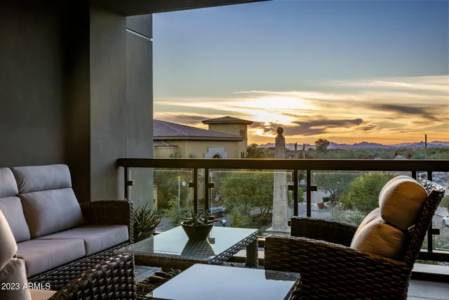 a living room with furniture city view