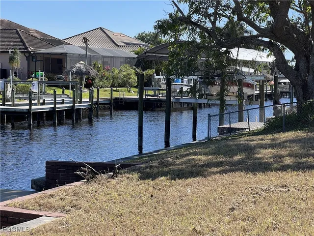a view of a lake with a patio