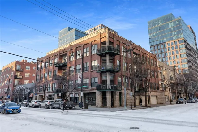 a view of a building and a street