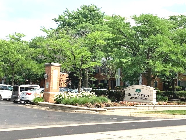 2403 South Goebbert Road, Unit 205 Arlington Heights, IL 60005 - Photo 2 of 13 a front view of a house with a garden and trees