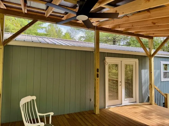 a view of a wooden deck