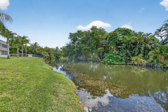 a view of a lake with a yard