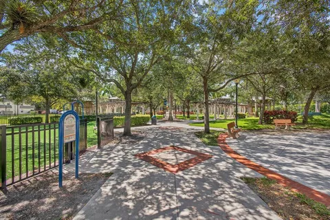 a view of a park with swings