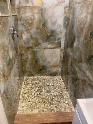 a bathroom with a shower