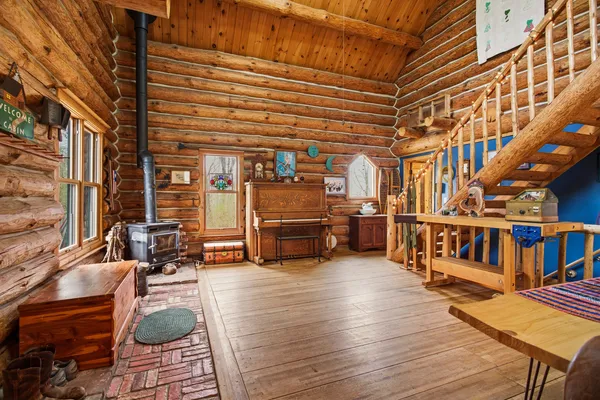 a view of a porch with seating space