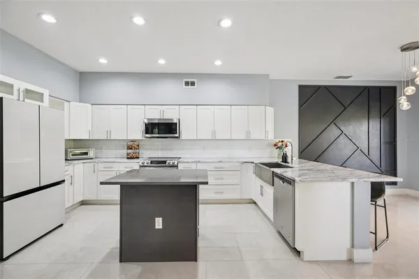 a view of a park with a slide