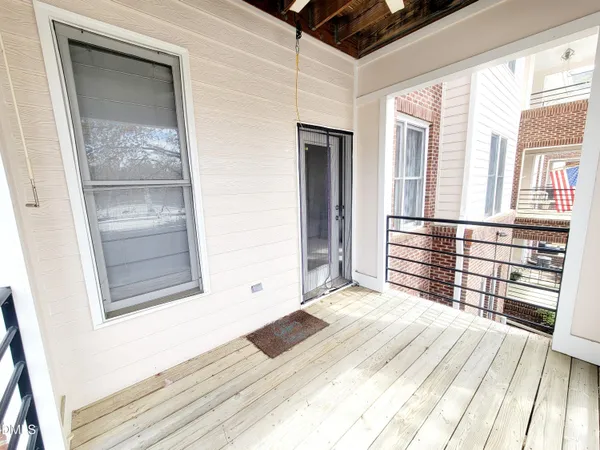 a view of a yard with plants and large trees