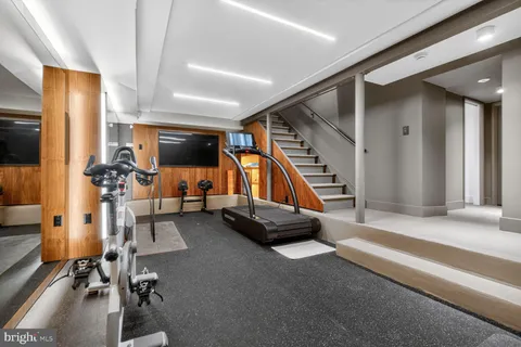 a view of a room with gym equipment
