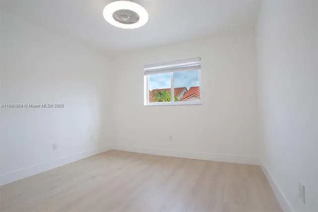 a view of a small space with a window