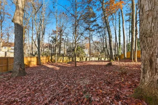 a view of a yard with trees