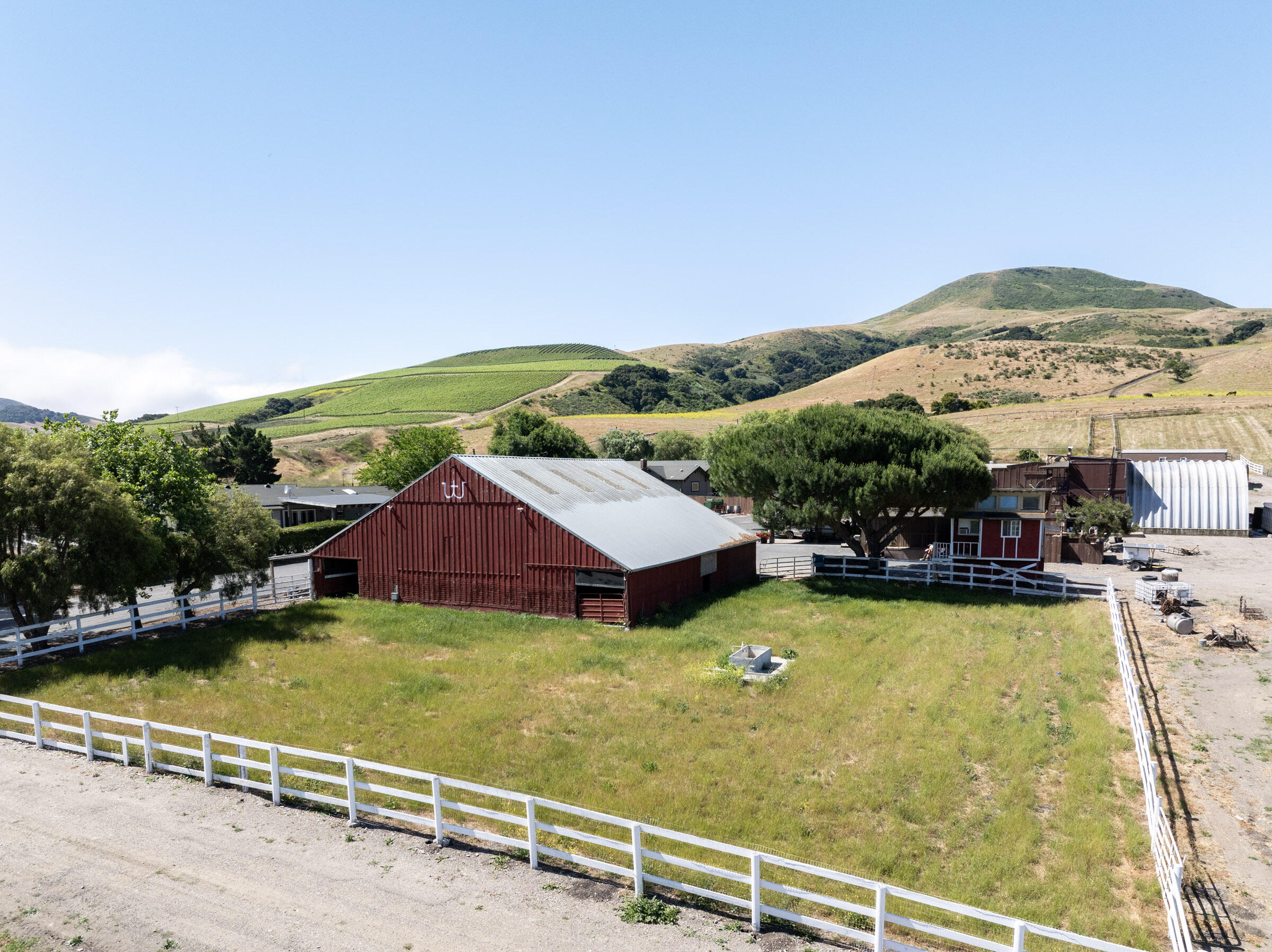6500 Santa Rosa Road Buellton, CA 93427 - Photo 63 of 96 a view of a swimming pool with lawn chairs under an umbrella