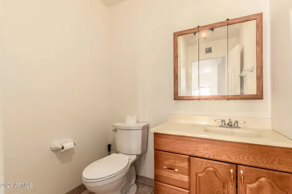 a bathroom with a sink a toilet and vanity