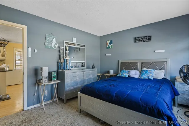 a bedroom with a bed and a cabinets