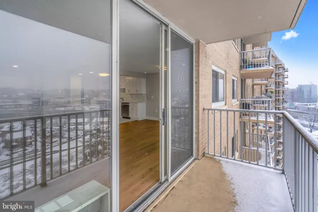 a view of a balcony from door