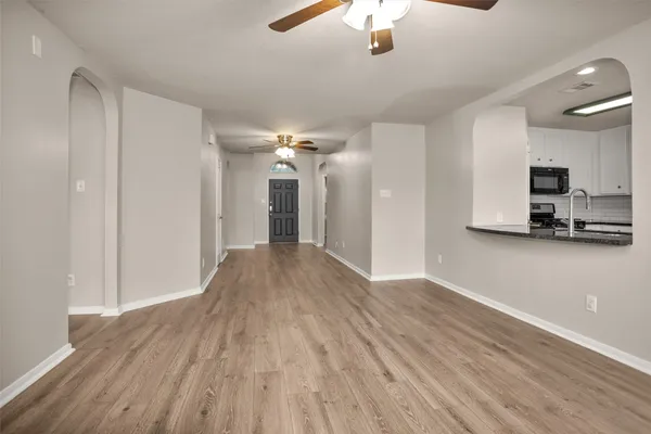 a view of a livingroom with a chandelier