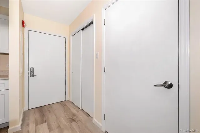 a view of a hallway with closet area