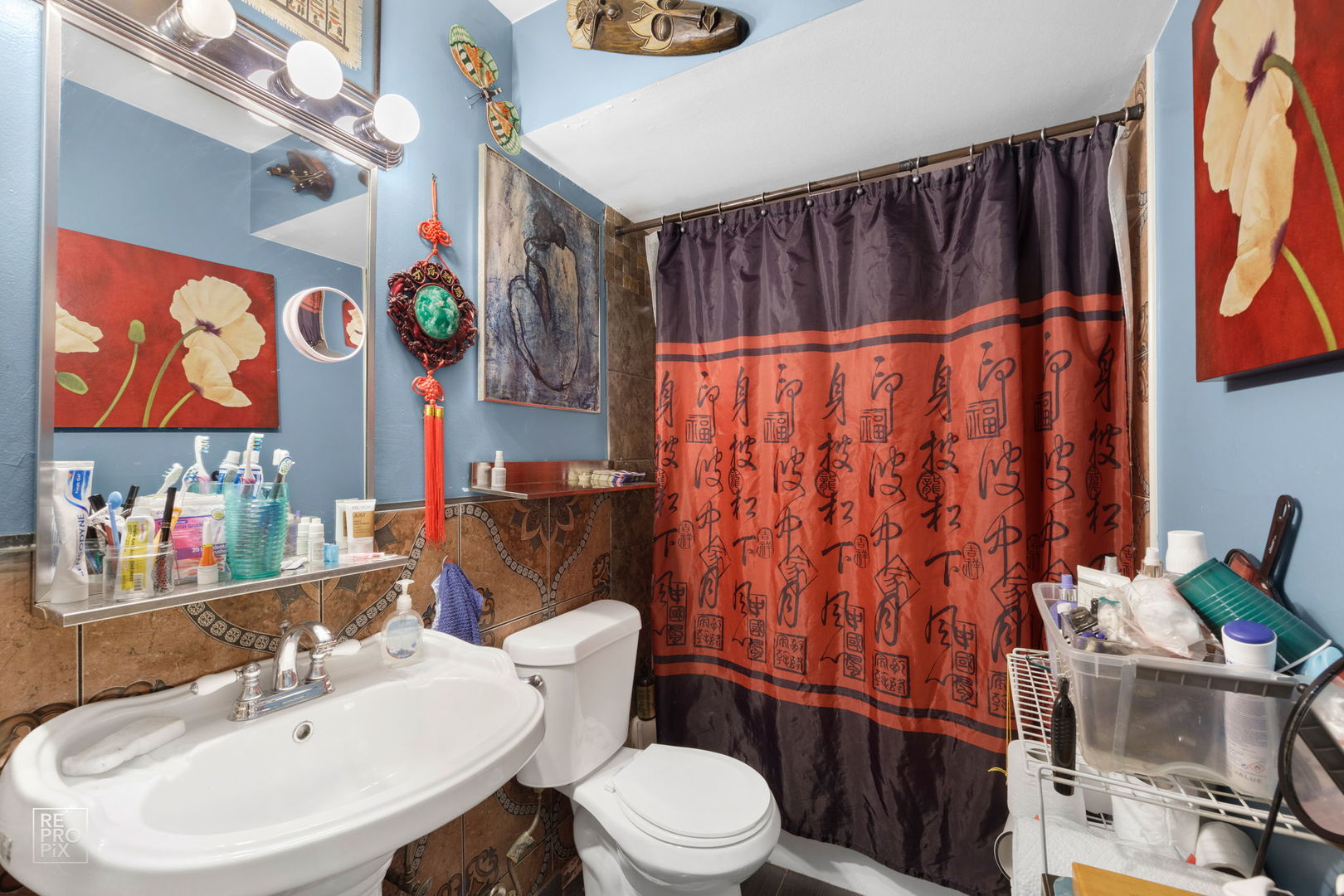 10300 Ridgeland Avenue, Unit 104 Chicago Ridge, IL 60415 - Photo 6 of 11 a bathroom with a sink toilet and shower curtain