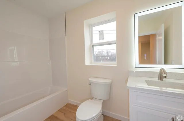 a white toilet sitting next to a bath tub
