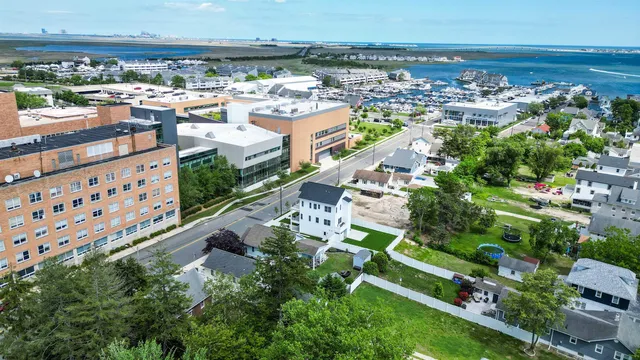 an aerial view of a house with a garden
