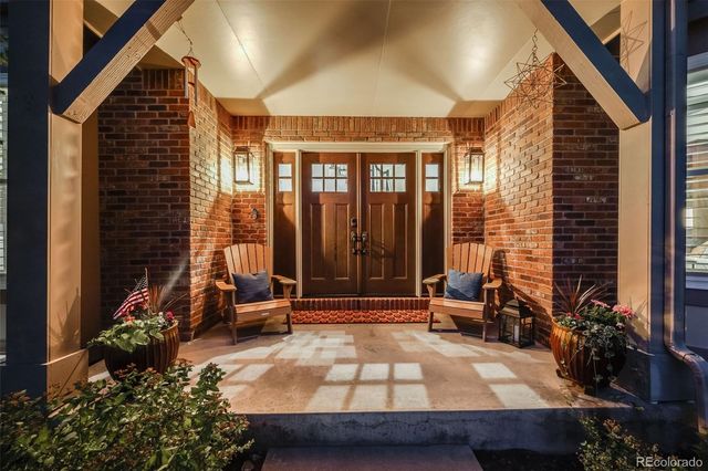 a bench is sitting in middle of patio