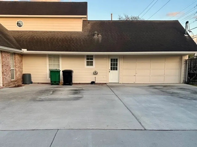 a garden view with a seating space