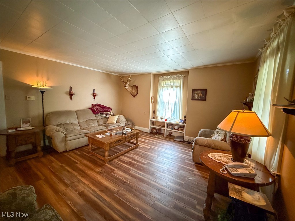 1667 County Road Dillonvale, OH 43917 - Photo 21 of 35 Living room featuring wood finished floors and crown molding