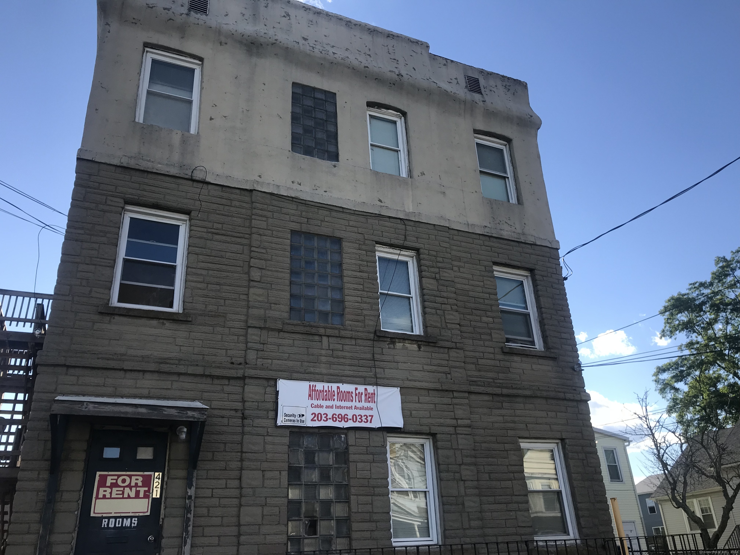 a front view of a building