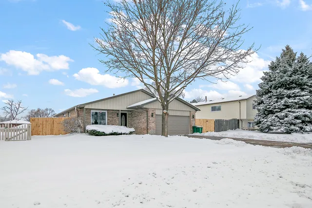 a street view covered with snow in front of house