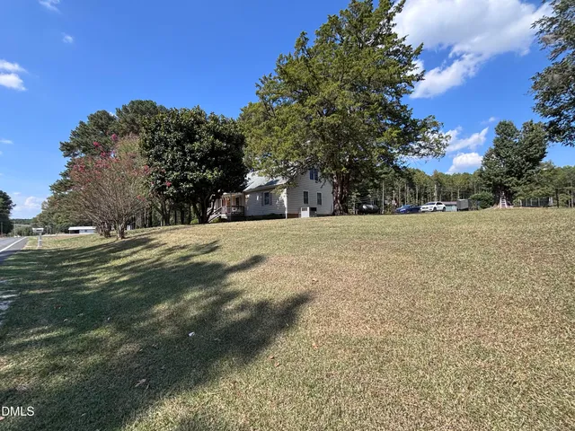a view of a tree in the middle of a yard