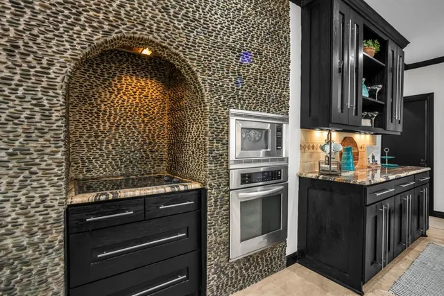 a view of balcony with wooden floor