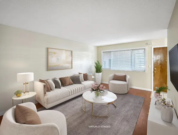 a living room with furniture rug and window
