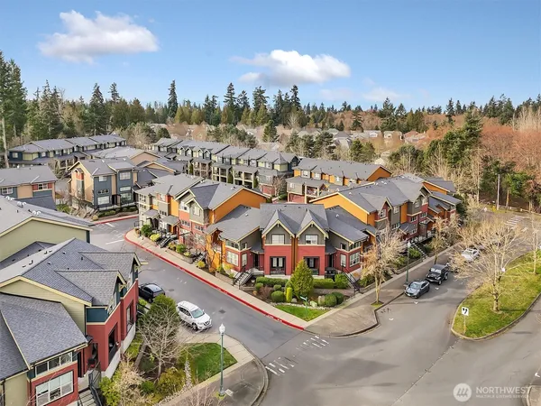 an aerial view of a chairs and garage