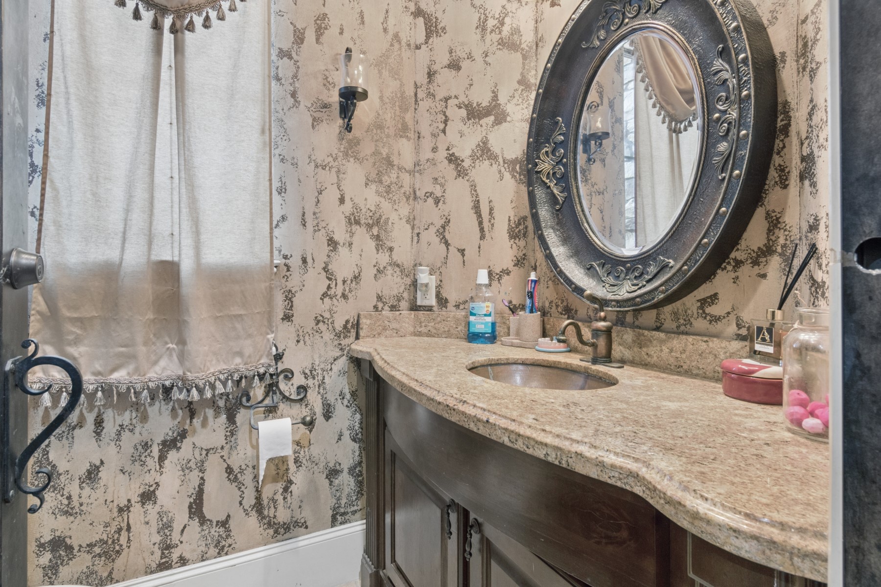 3818 Waterbend Cove Spring, TX 77386 - Photo 36 of 44 a bathroom with a granite countertop sink and a mirror