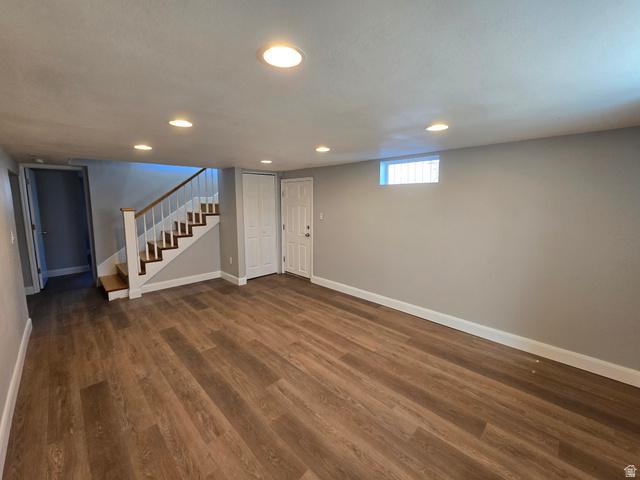 490 Averett Avenue, Unit 1 Springville, UT 84663 - Photo 8 of 11 Below grade area with dark wood-type flooring and recessed lighting