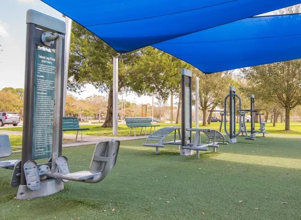 a view of a park with slide