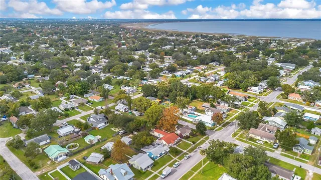 a view of city and green space